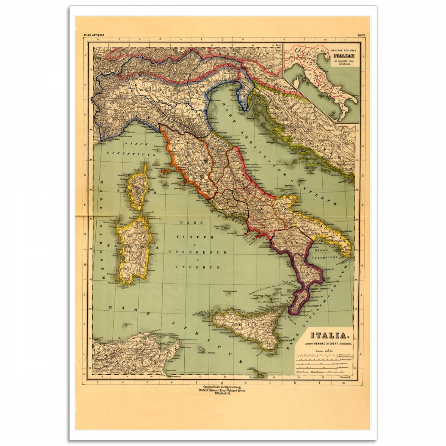 Map Of Italy Poster The Eleven Regions of Italy | Rare Vintage Map | Just Posters