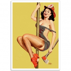 Pinup Girl Poster - Firemans Pole
