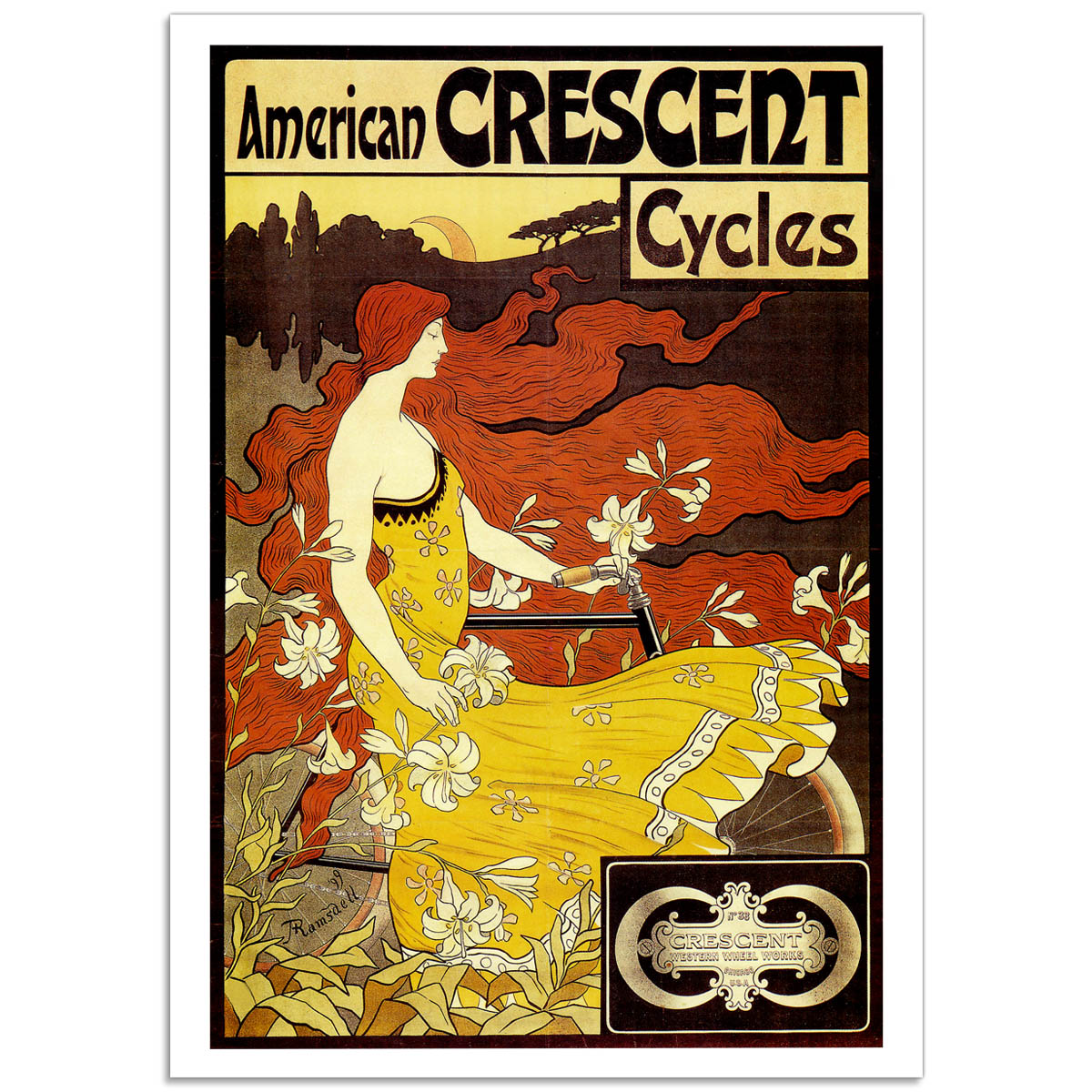 Vintage Bicycle Poster - American Crescent Cycles