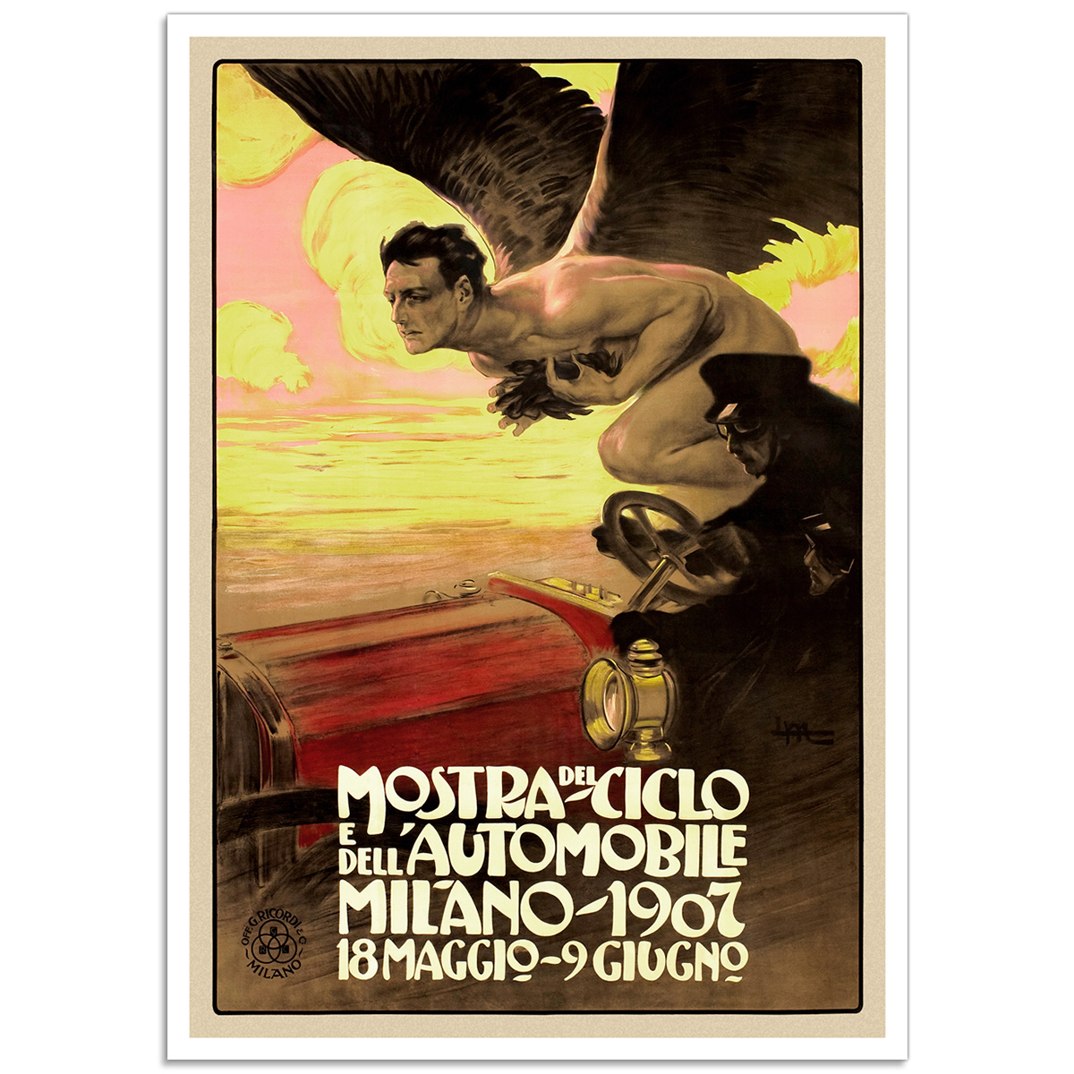Vintage Italian Promotional Poster - Mostra Del Ciclo Dell'Automobile Milano