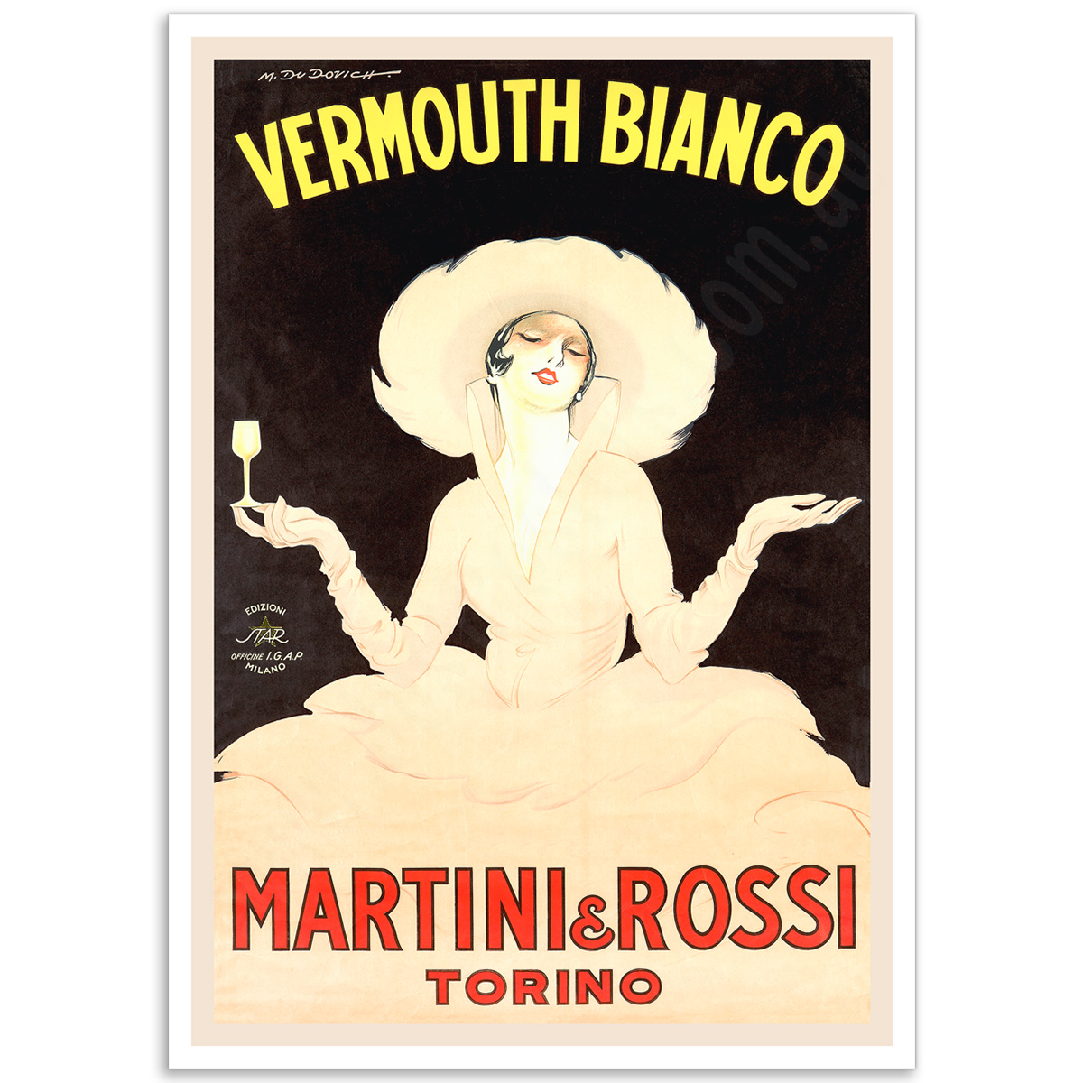 Vintage Italian Promotional Poster - White-Lady Martini Rossi